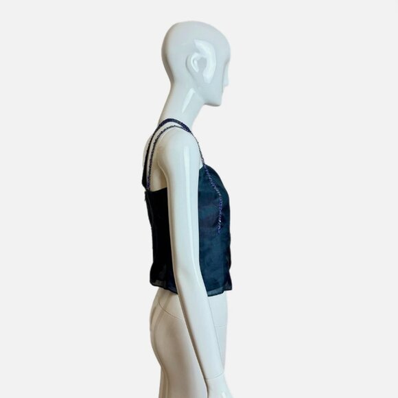 EMPORIO ARMANI 1999 Vintage Blue Silk Beaded Cami Blouse Runway Style - Picture 6 of 7
